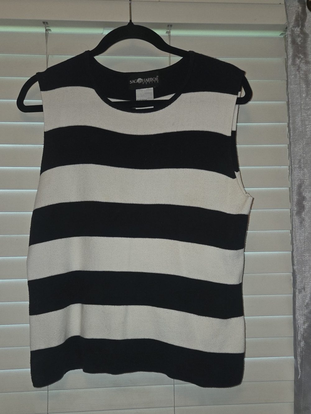 Sag Harbor Blue & White Striped Sleeveless Knit Tank